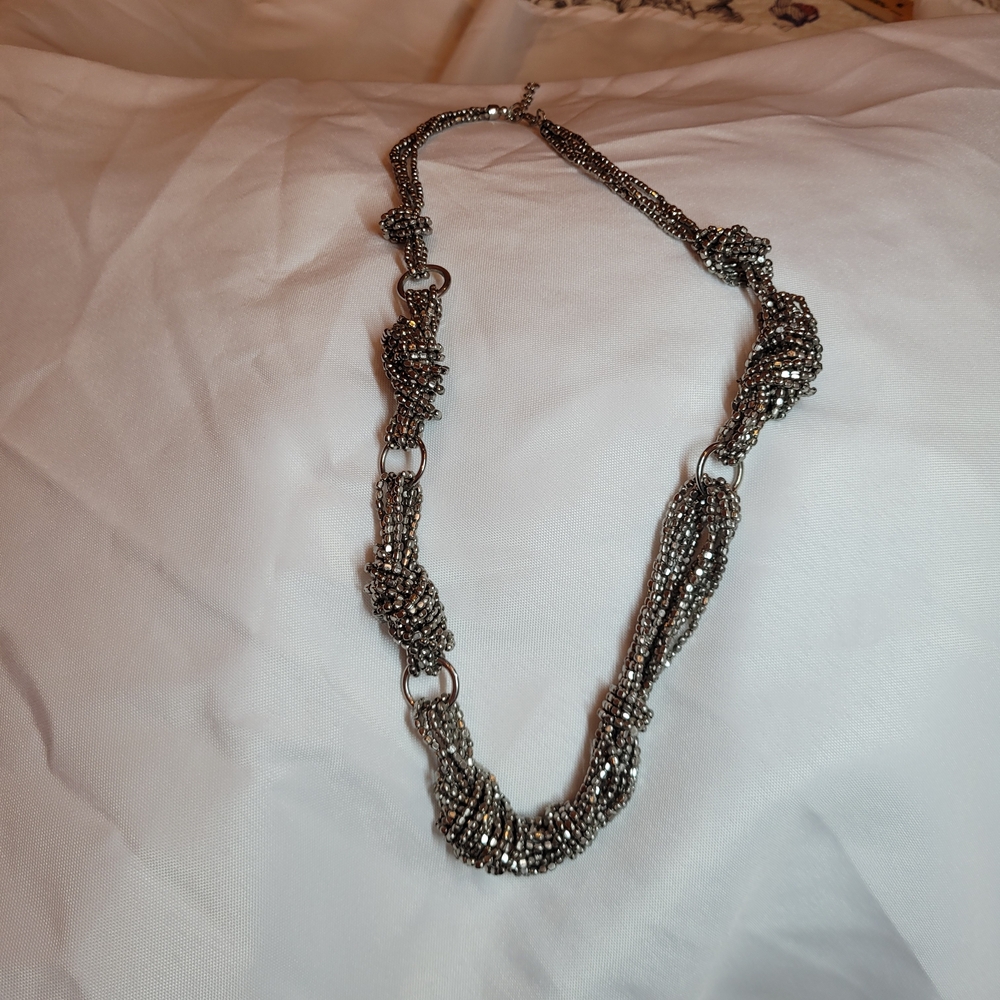 Silver Beaded and Knotted Statement Necklace